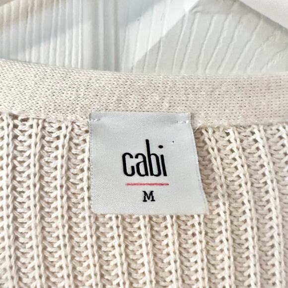 Cabi Beige Bishop Puff Volume Sleeve Open Knit V Button Cardigan Medium 5447 - Picture 8 of 10